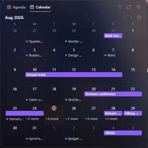 The Calendar widget