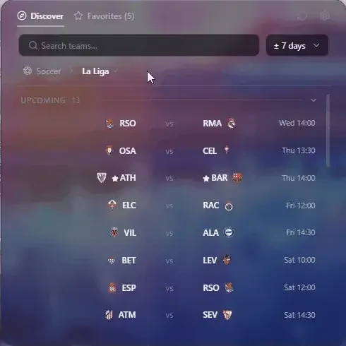 The Sports widget